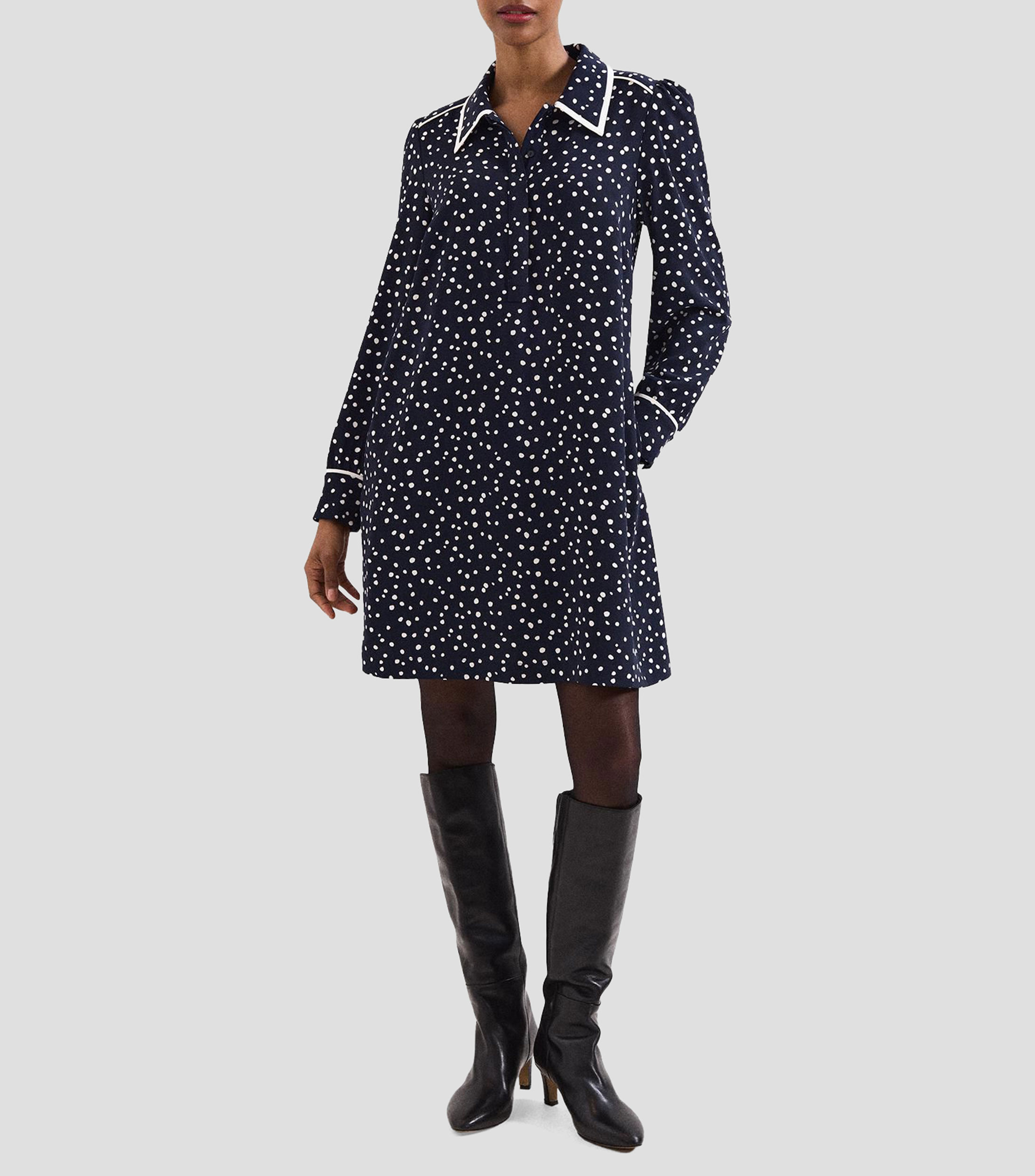 Vestido midi de manga larga polkadots Mujer